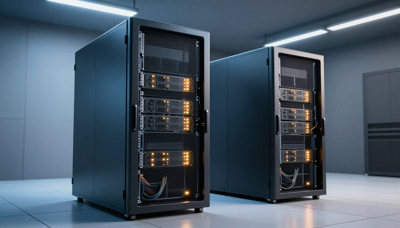 Data center infrastructure, dramatic side lighting
