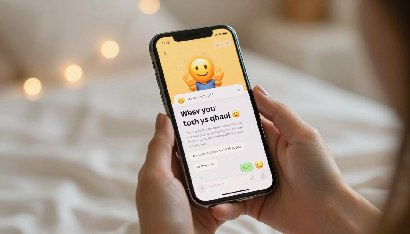 Close-up of a hand holding a phone with a warm AI birthday message on screen, fairy lights glowing softly in background Close-up of a hand holding a phone with a warm AI birthday message on screen, fairy lights glowing softly in background