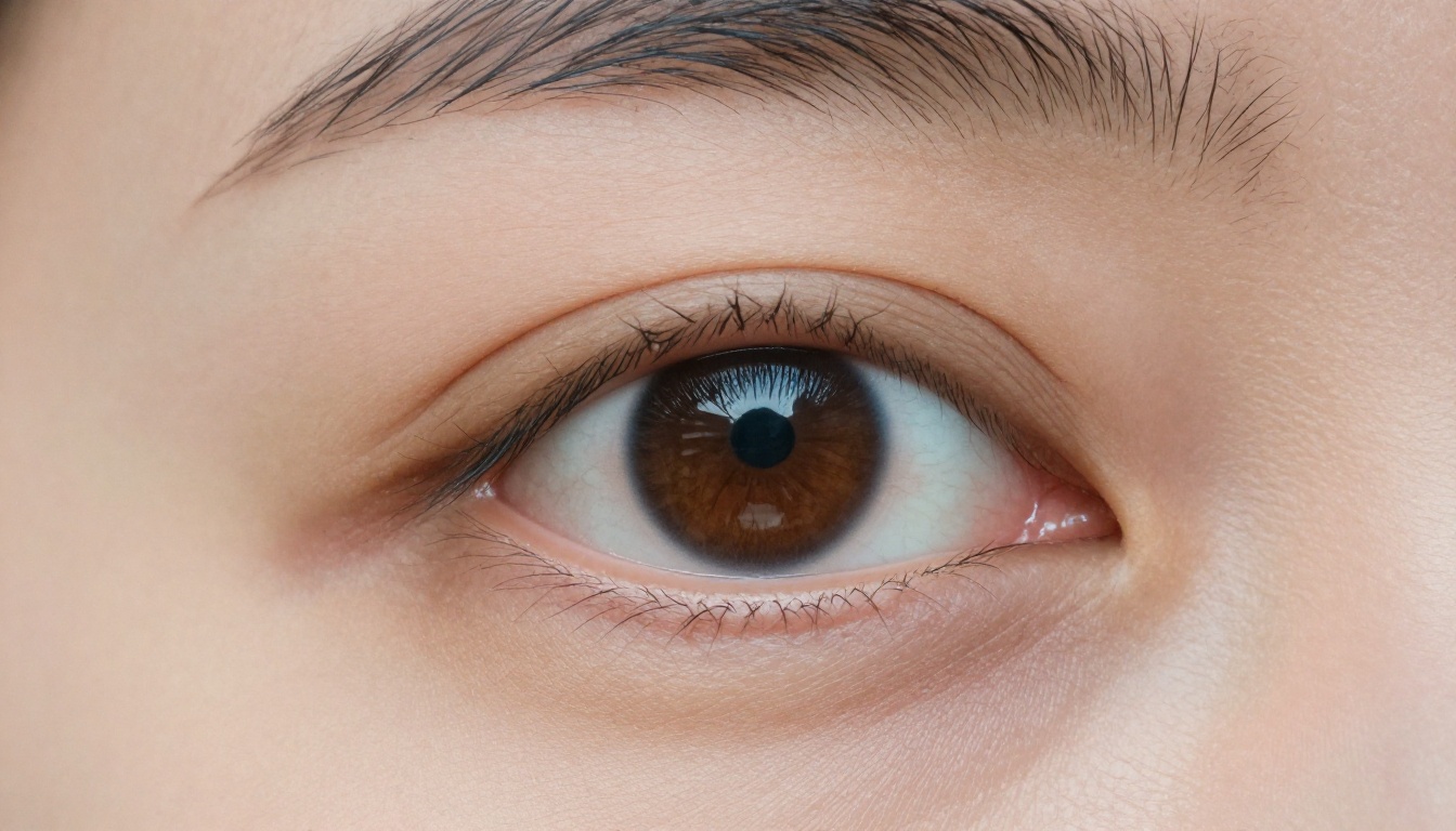 Close-up of eye and surrounding skin detail showing natural iris texture and eyelid anatomy Close-up of eye and surrounding skin detail showing natural iris texture and eyelid anatomy