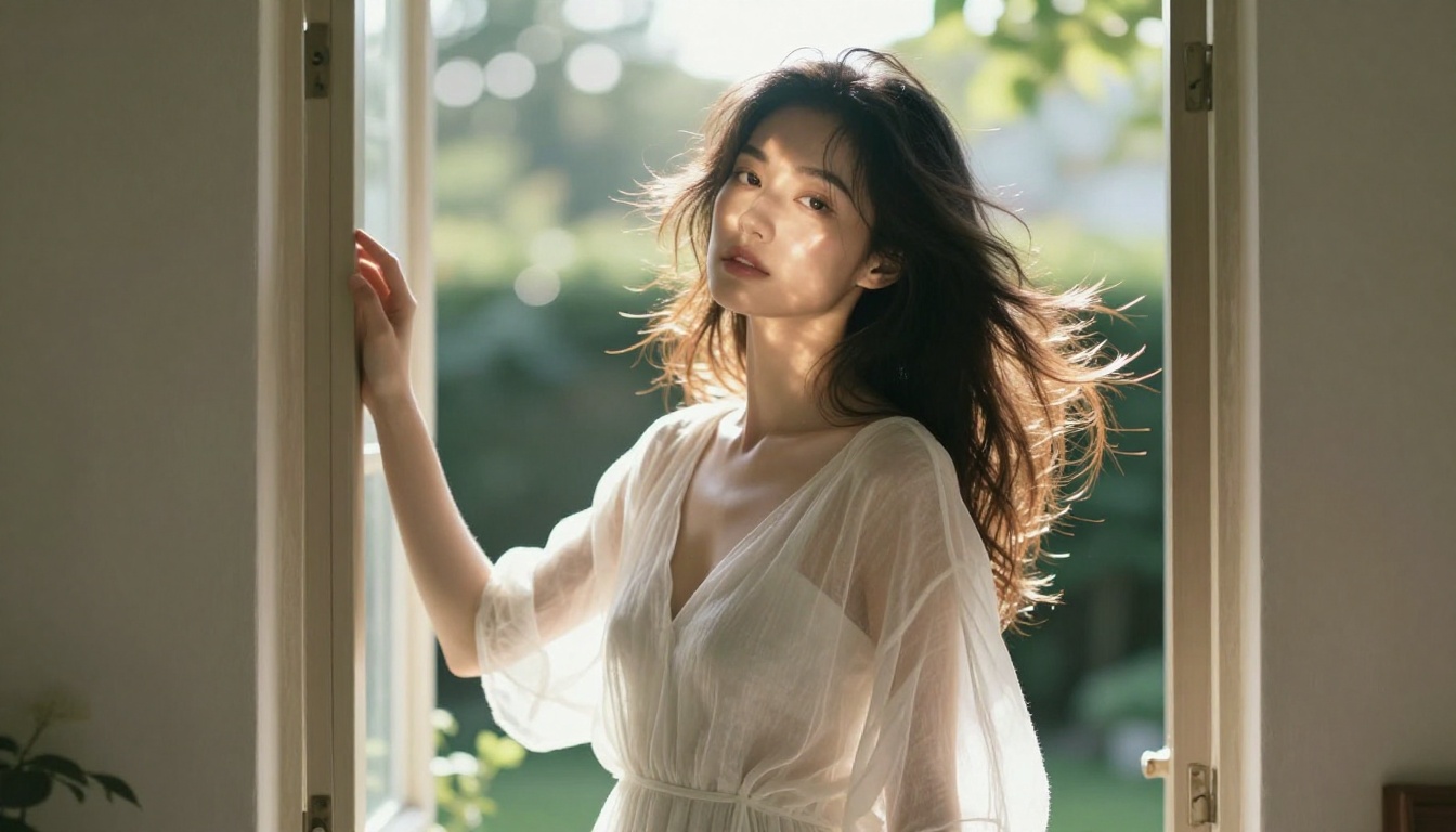 Backlit portrait demonstrating subsurface scattering glow through skin and sheer linen fabric Backlit portrait demonstrating subsurface scattering glow through skin and sheer linen fabric
