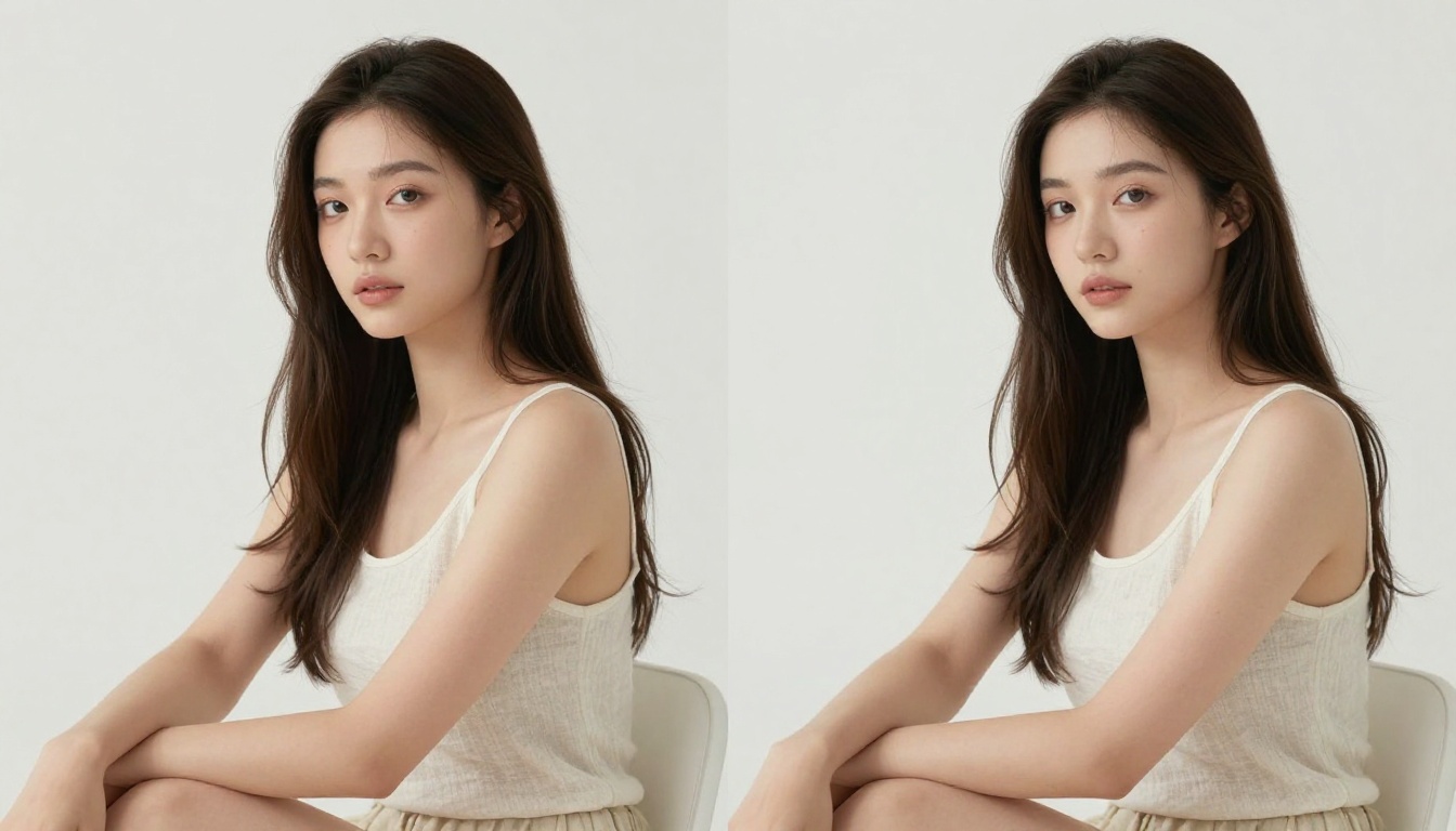 Two AI generation styles compared side by side in a clean studio setting, demonstrating photorealistic skin texture and authentic output from both models