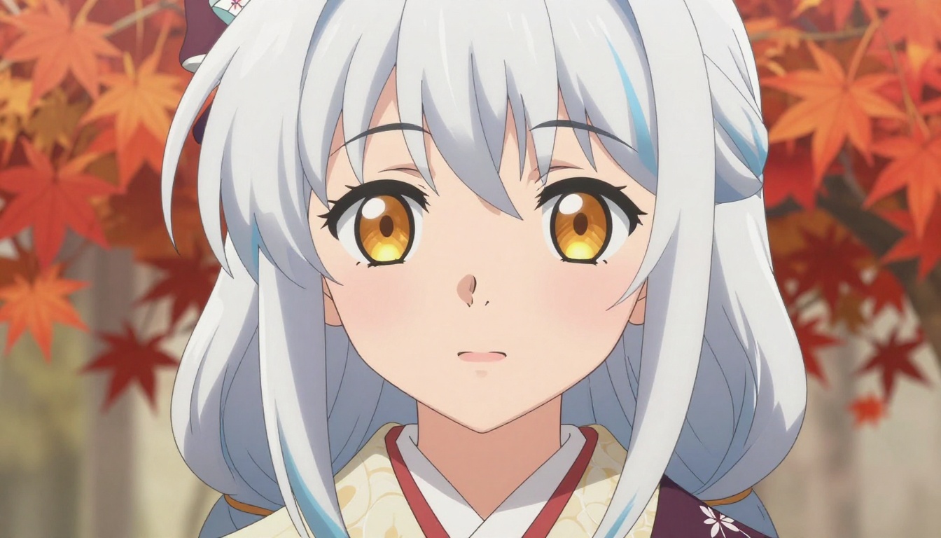 2.5D anime cel-shaded close-up portrait in kimono with autumn bokeh background 2.5D anime cel-shaded close-up portrait in kimono with autumn bokeh background
