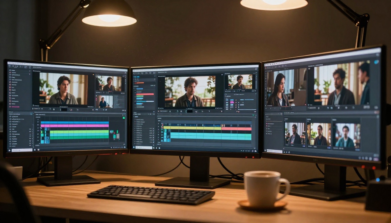 Video generation comparison workstation monitors Video generation comparison workstation monitors