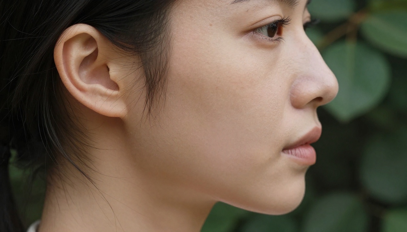 Close-up profile portrait of a woman in natural diffused light Close-up profile portrait of a woman in natural diffused light