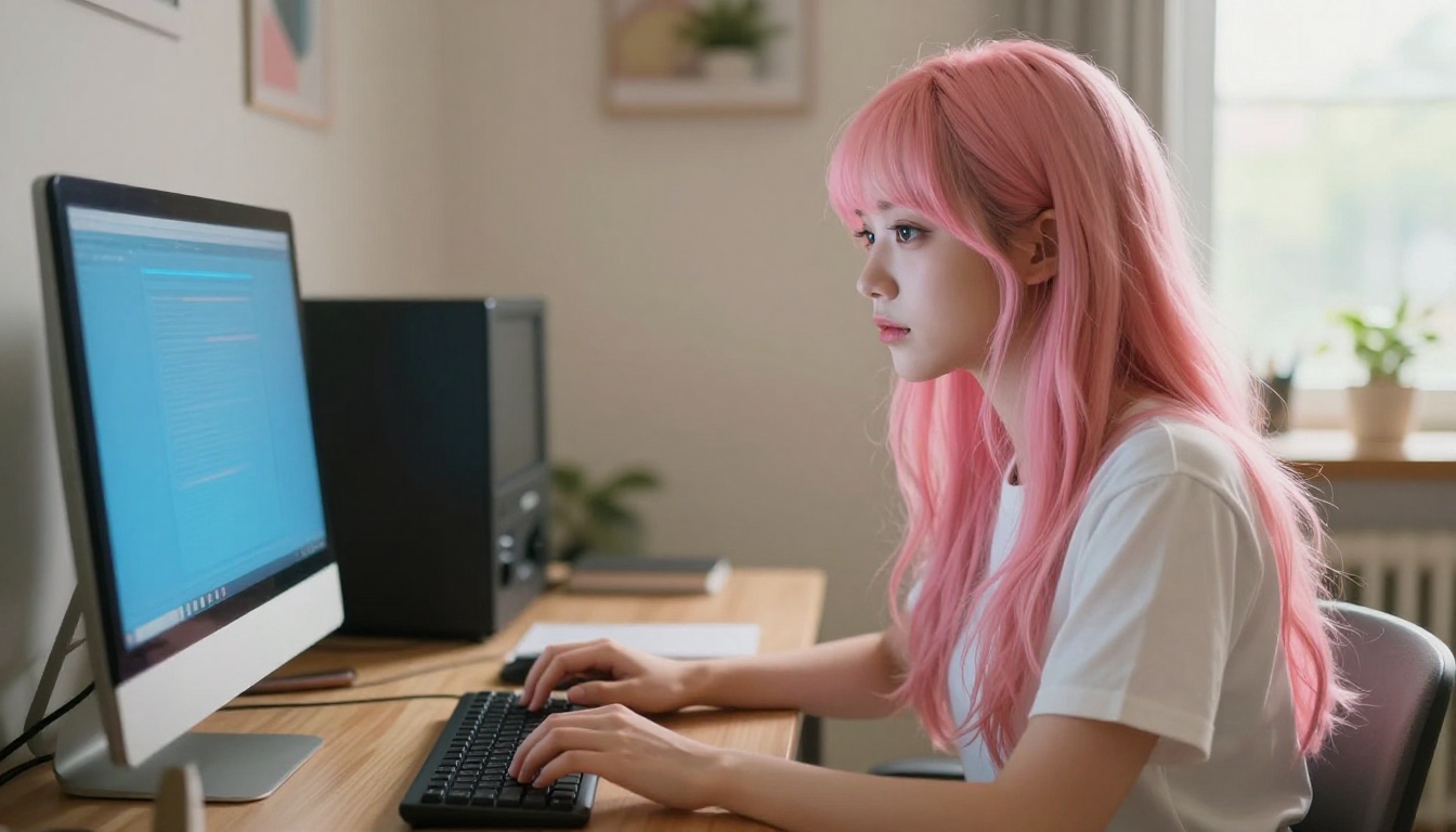 AI waifu creator at creative computer workspace