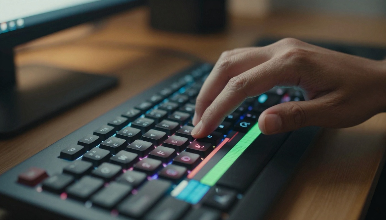Professional video editing keyboard and timeline close-up Professional video editing keyboard and timeline close-up