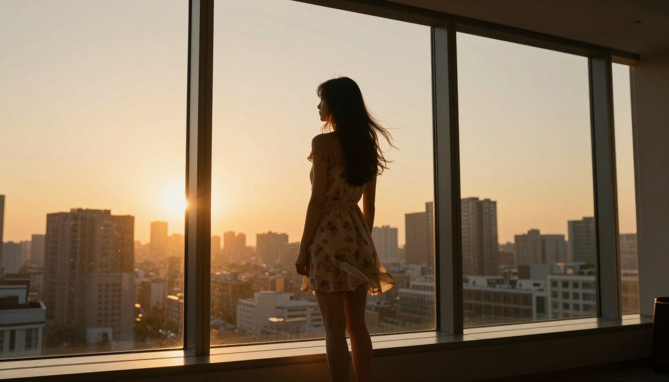 Creator at golden hour window representing artistic AI freedom