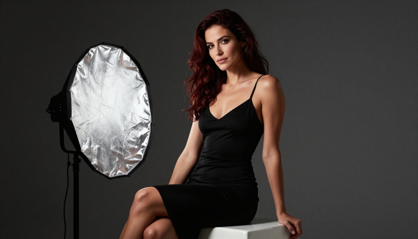 Dramatic studio portrait with three-point lighting against dark charcoal background Dramatic studio portrait with three-point lighting against dark charcoal background