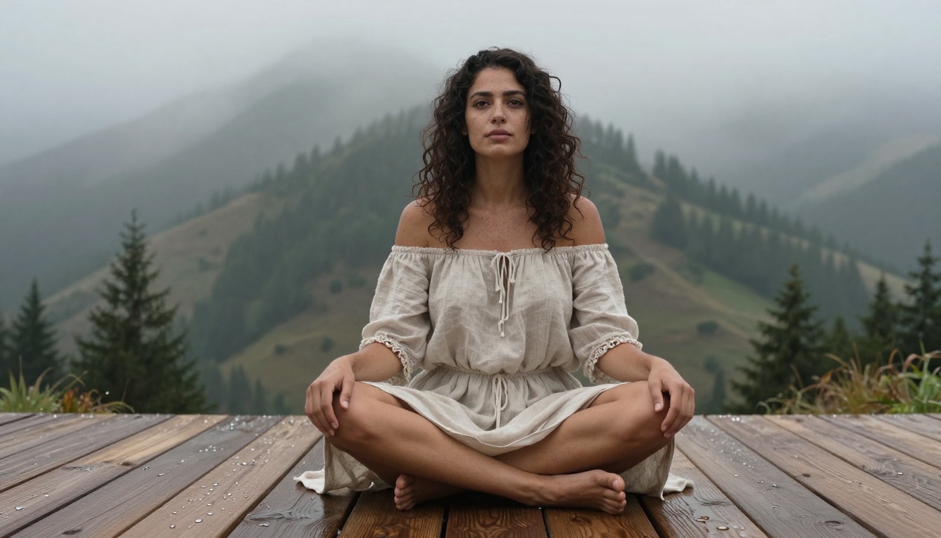 Woman at mountain dawn representing environmental portrait composition
