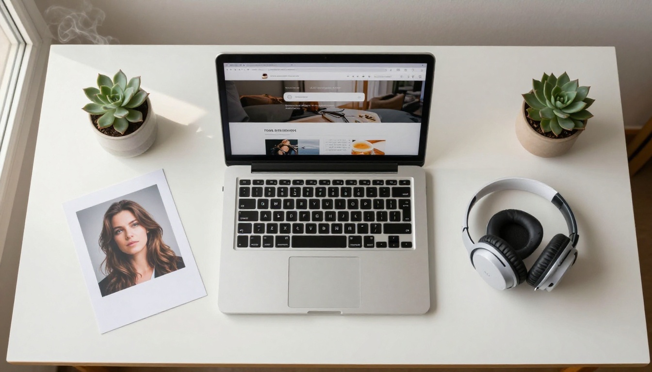 Laptop with AI image upload interface and printed photograph