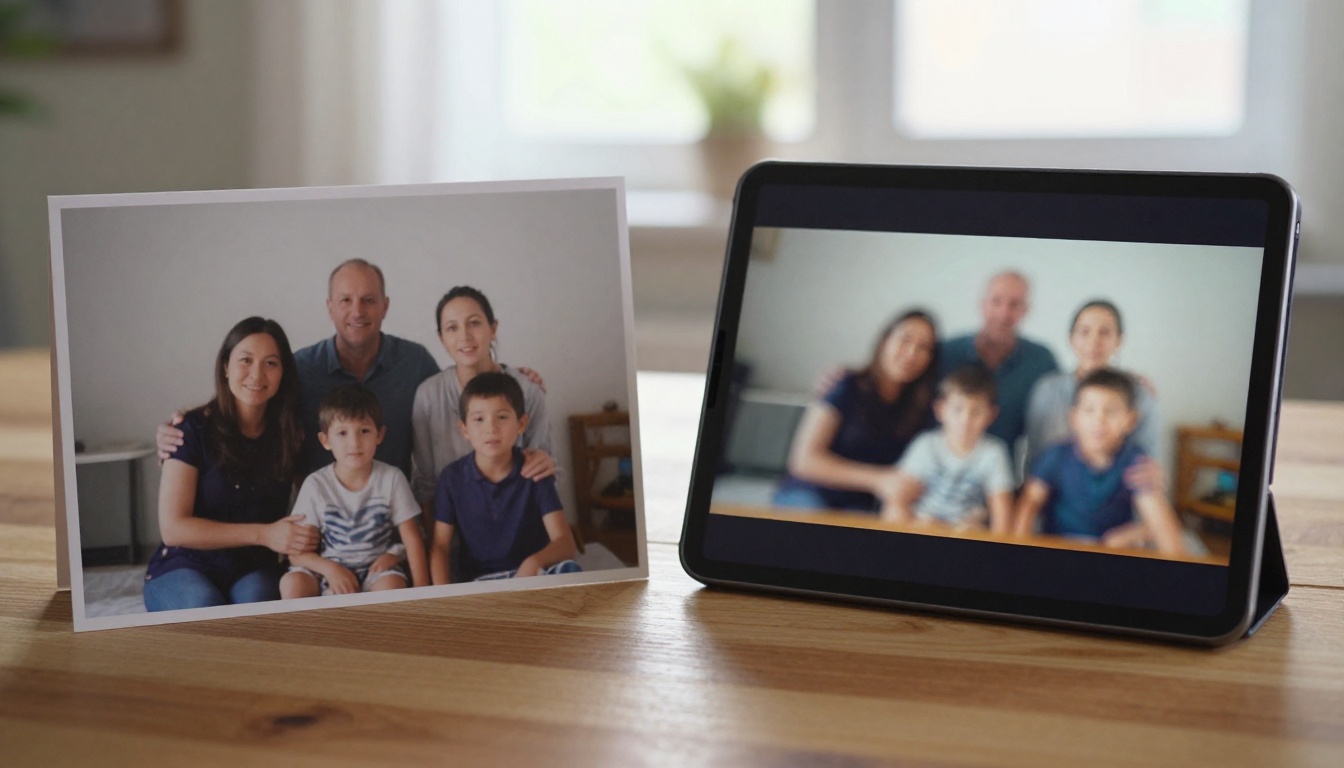 Before and after comparison of static photo versus animated video on tablet