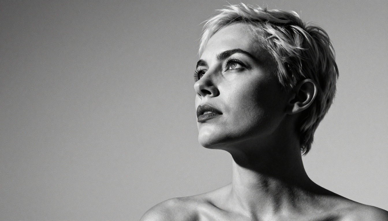 Dramatic monochrome editorial portrait studio