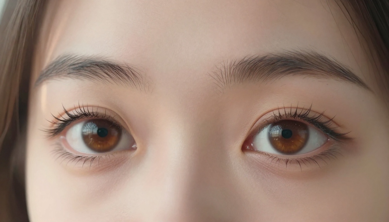 Extreme close-up of anime-style eyes showing fine iris detail, natural lash separation, and window light catchlight