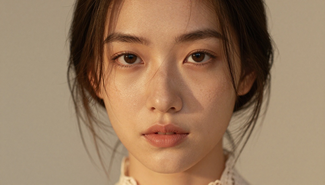 Confident woman portrait, AI photorealistic, morning light Rembrandt lighting, natural skin texture, film aesthetic close-up