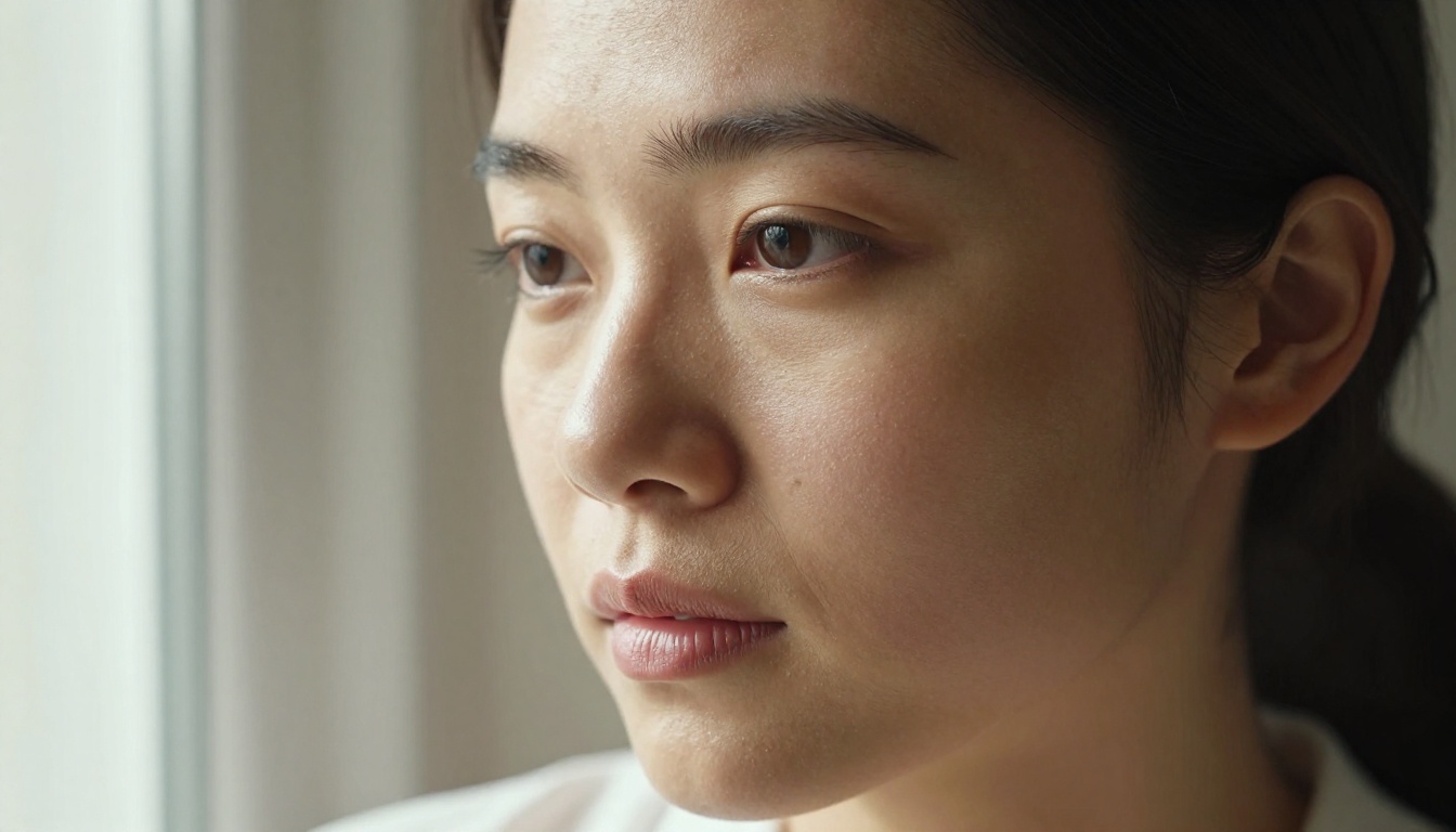 Natural close-up portrait with morning window light and soft olive skin