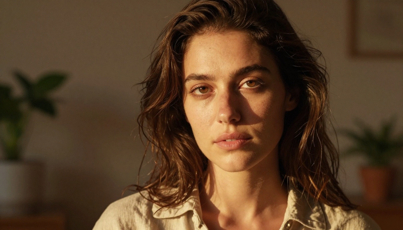 Photorealistic AI companion portrait with natural lighting and skin texture