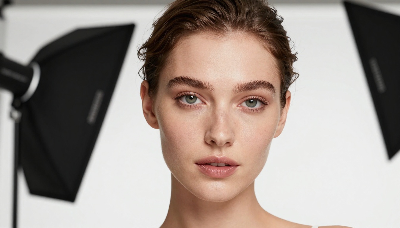 Professional beauty close-up in white photography studio