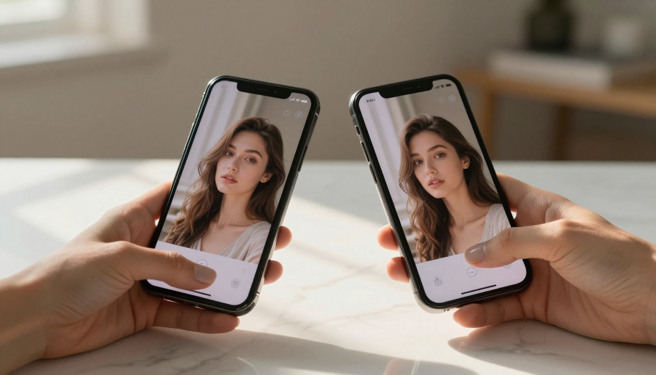 Smartphones comparison display on marble Smartphones comparison display on marble