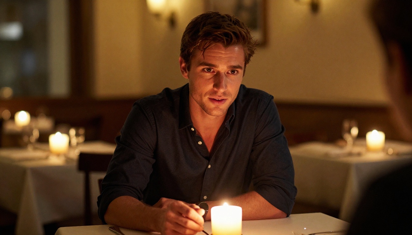 Romantic candlelit dinner with attractive man Romantic candlelit dinner with attractive man