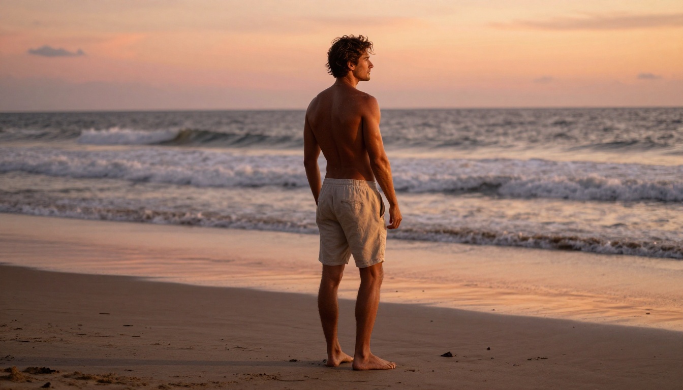 Man at beach at golden hour Man at beach at golden hour