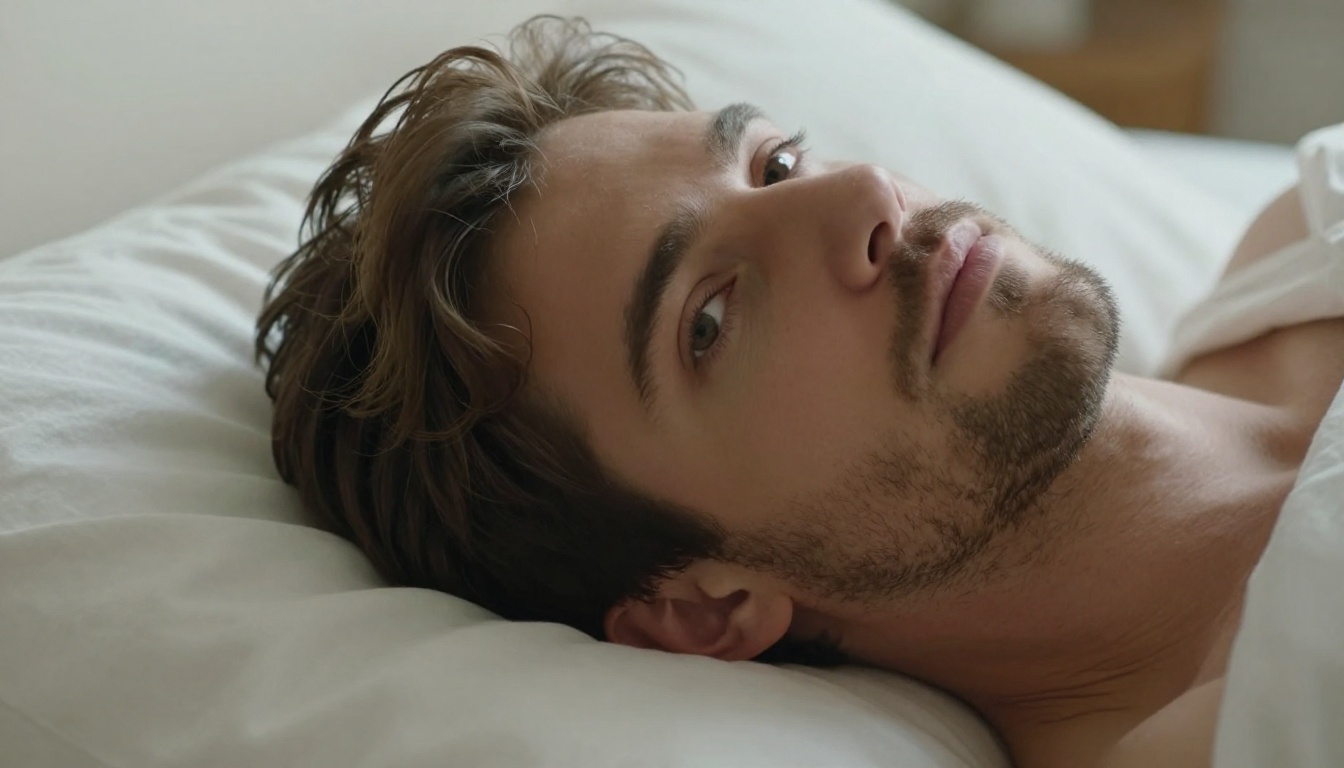 Intimate morning portrait on white pillows Intimate morning portrait on white pillows