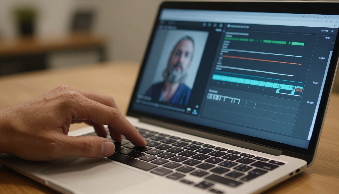 Laptop interface showing still image to video workflow