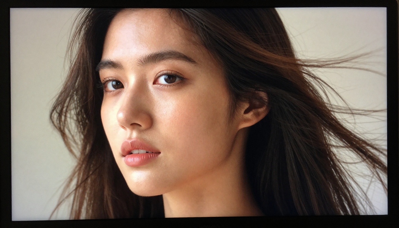 Close-up of AI-generated face in mid-animation on screen