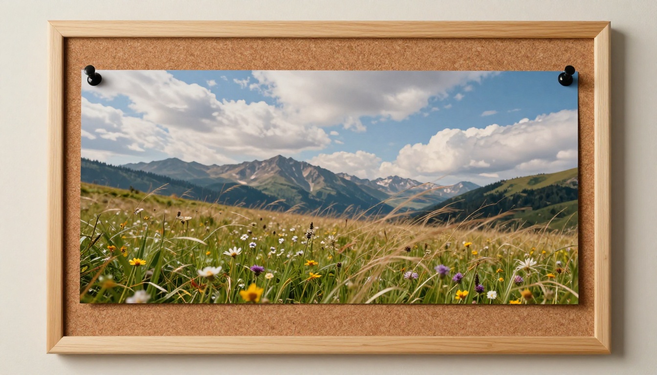 Landscape photo comparison on corkboard showing before and after animation