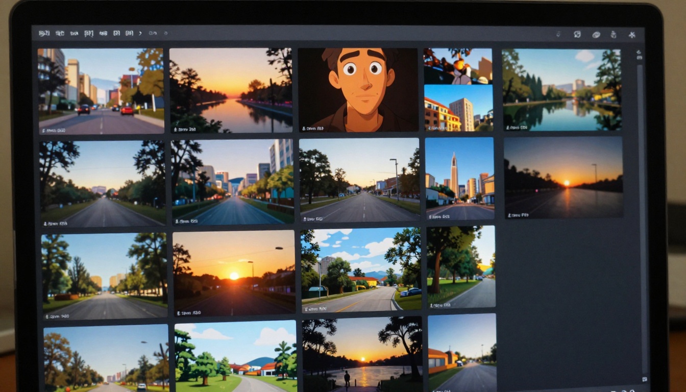 Grid of AI-animated video thumbnails displayed on computer screen