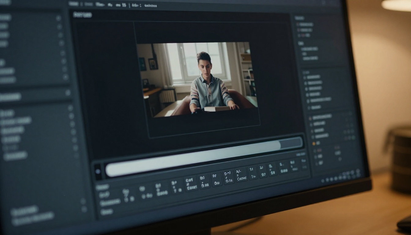 AI video generation interface on professional monitor