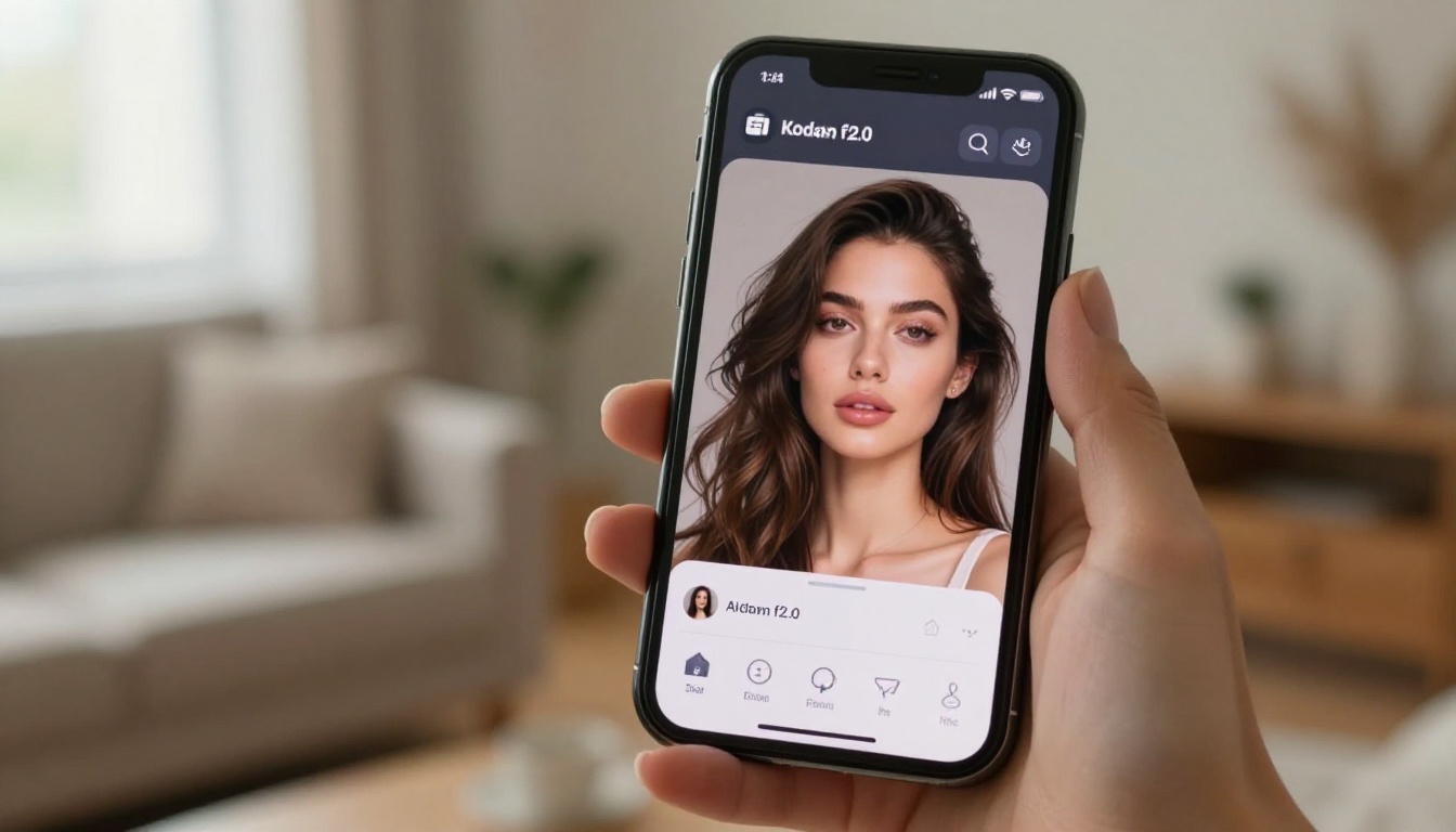 Smartphone displaying AI video generator app interface with artistic portrait