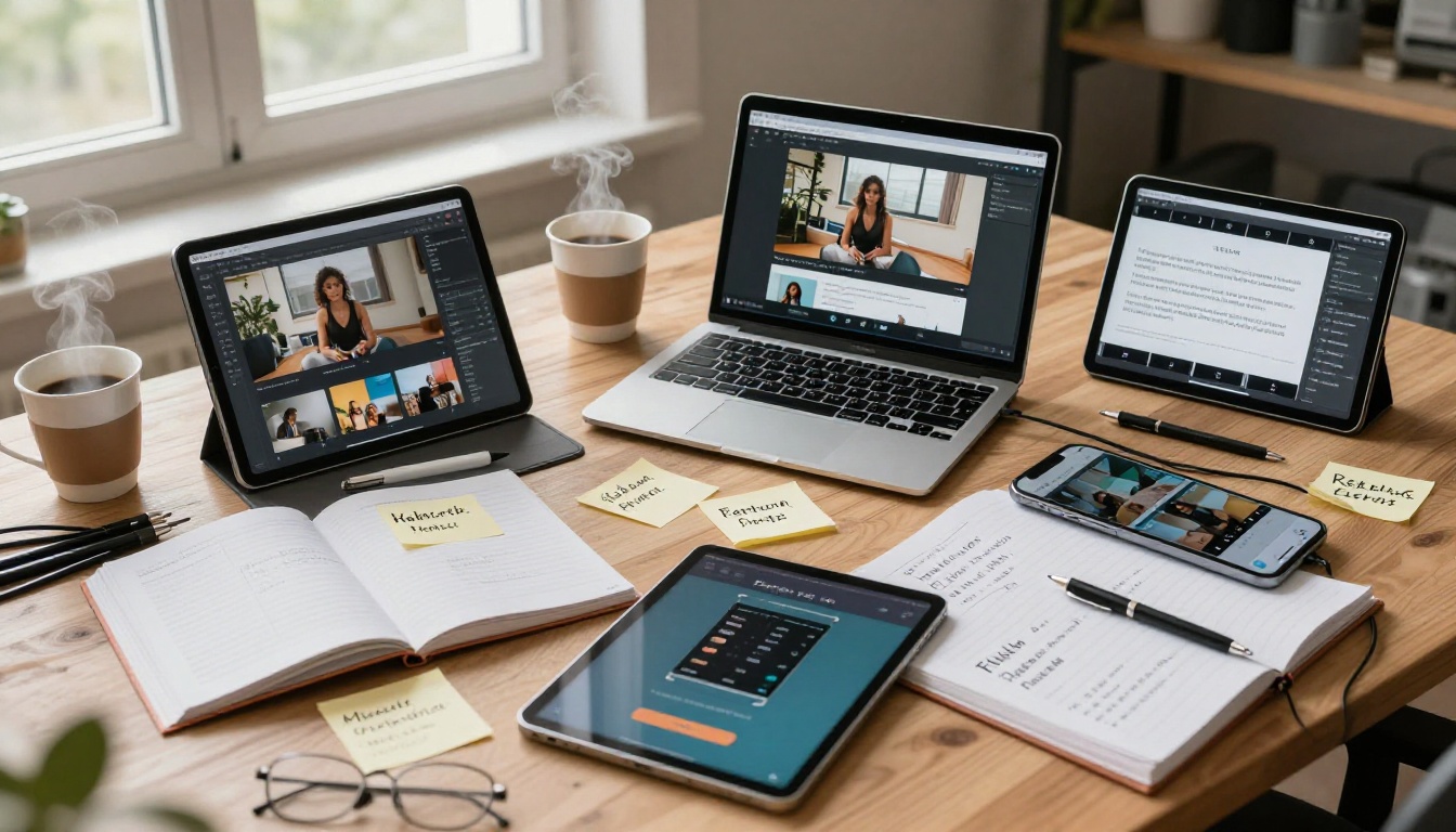 Multiple AI video platform comparison on devices