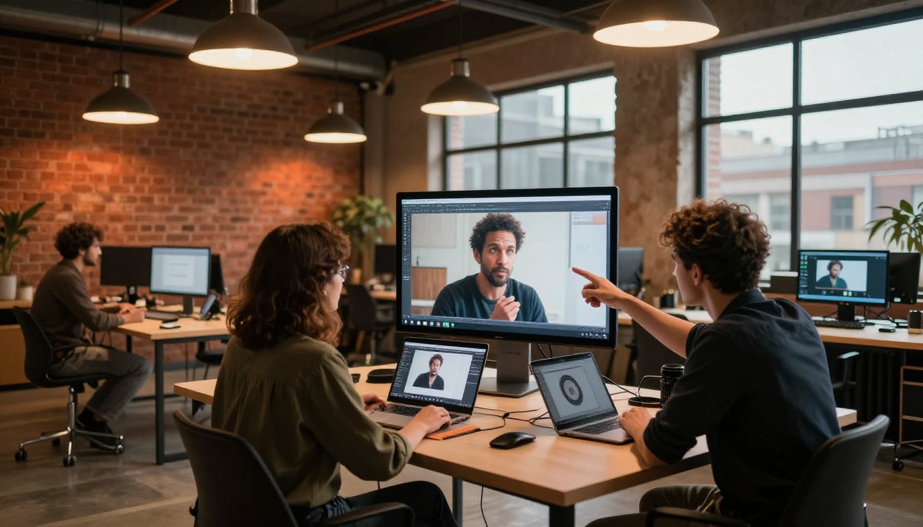Creator community in co-working space discussing AI tools