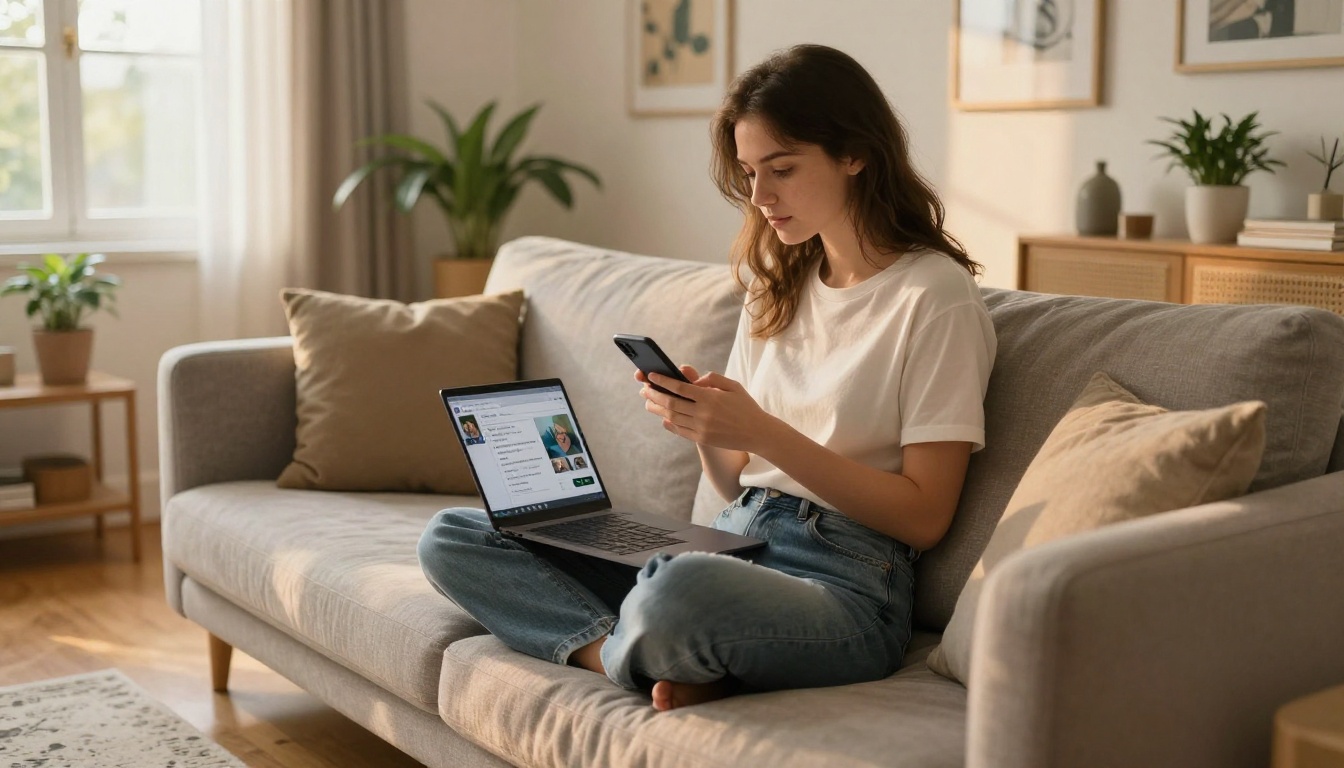 Social media influencer working from home on AI video tools