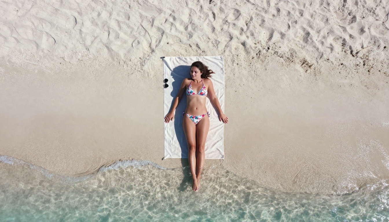 Overhead aerial beach shot with natural sun and sand texture
