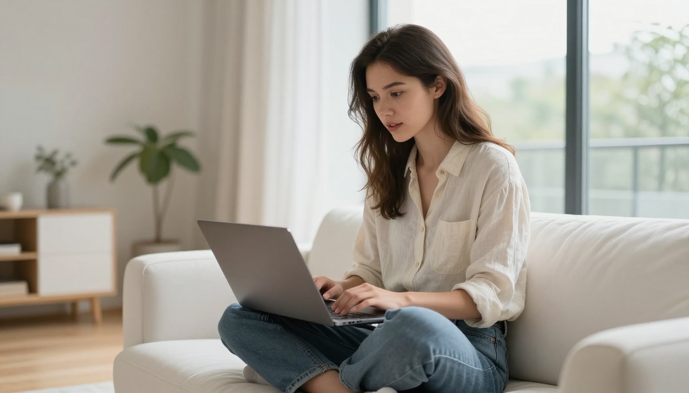 Creator browsing AI video tools on a laptop at home
