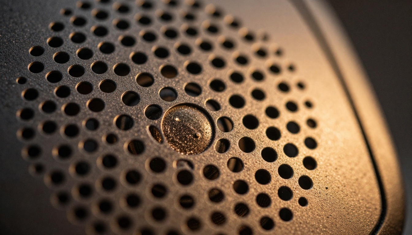 Macro close-up of speaker mesh grille with ambient lighting Macro close-up of speaker mesh grille with ambient lighting
