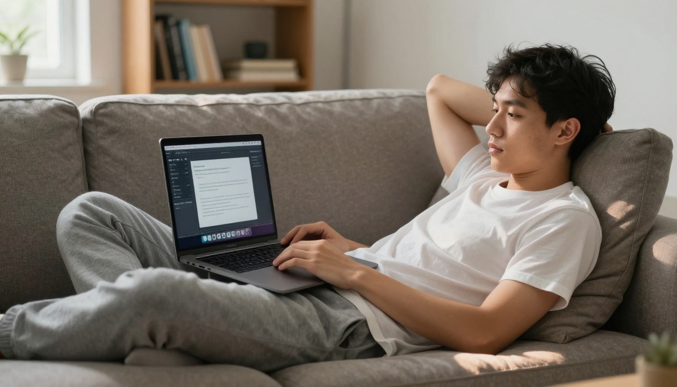 Content creator using AI video tool on laptop