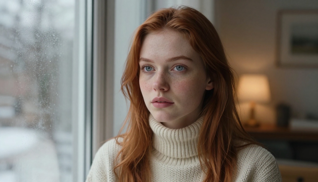 Fair porcelain skin with natural freckles in diffused window light