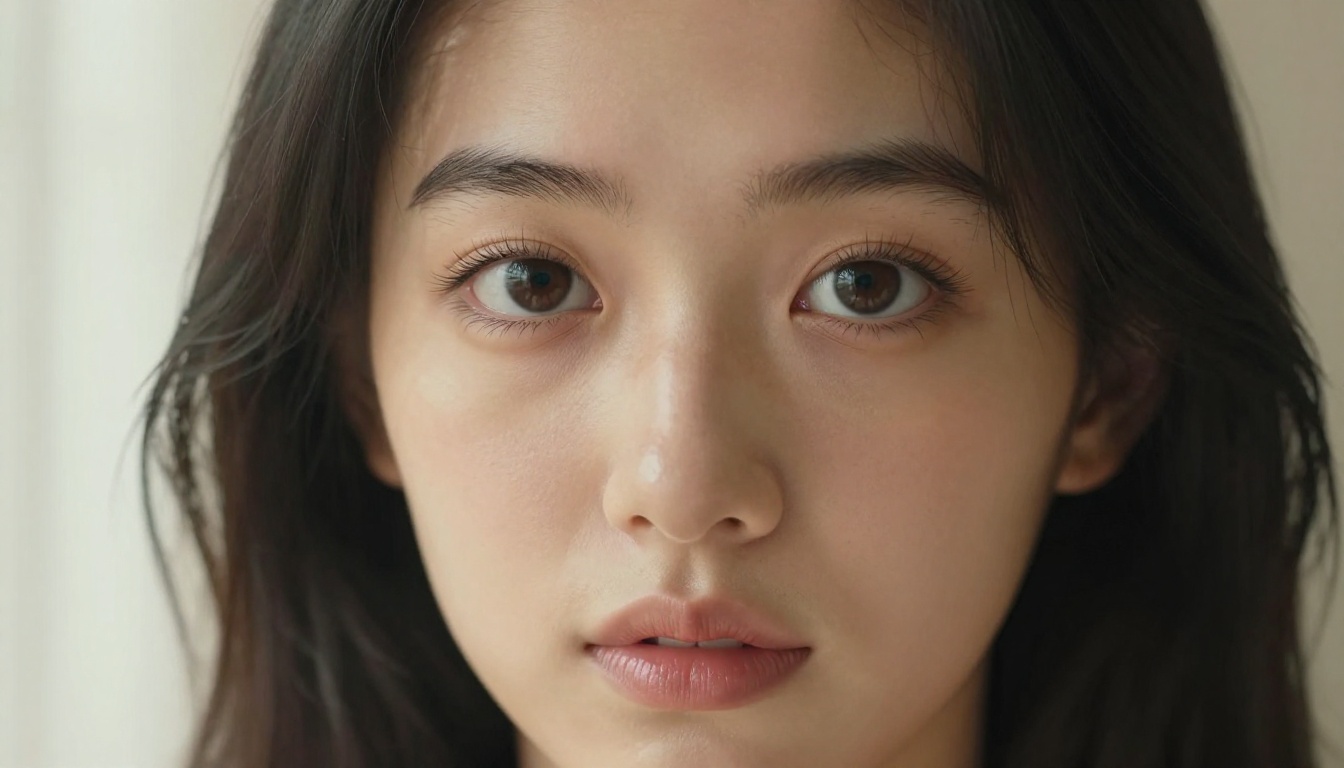 Close-up portrait of a petite waifu with anime-influenced features and large expressive eyes
