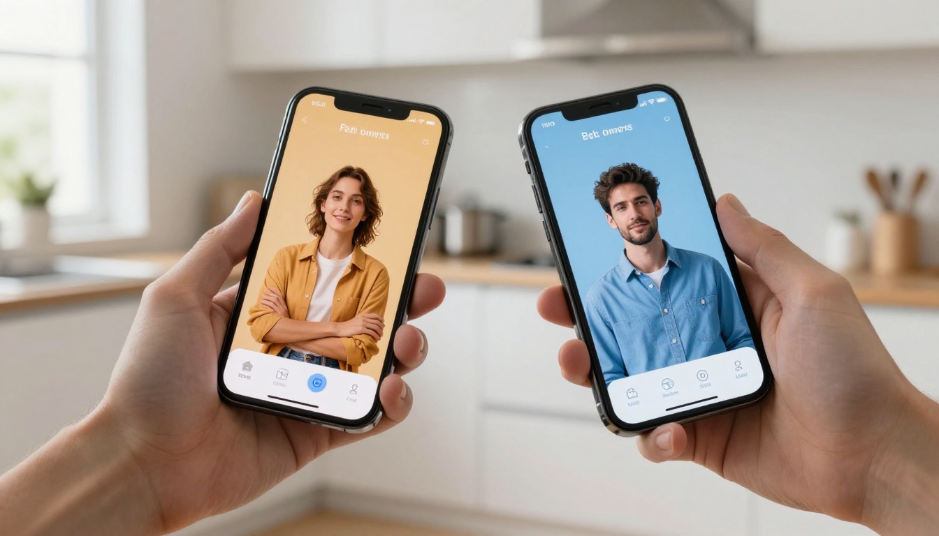 Two smartphones held side by side displaying AI image generation apps with different output styles