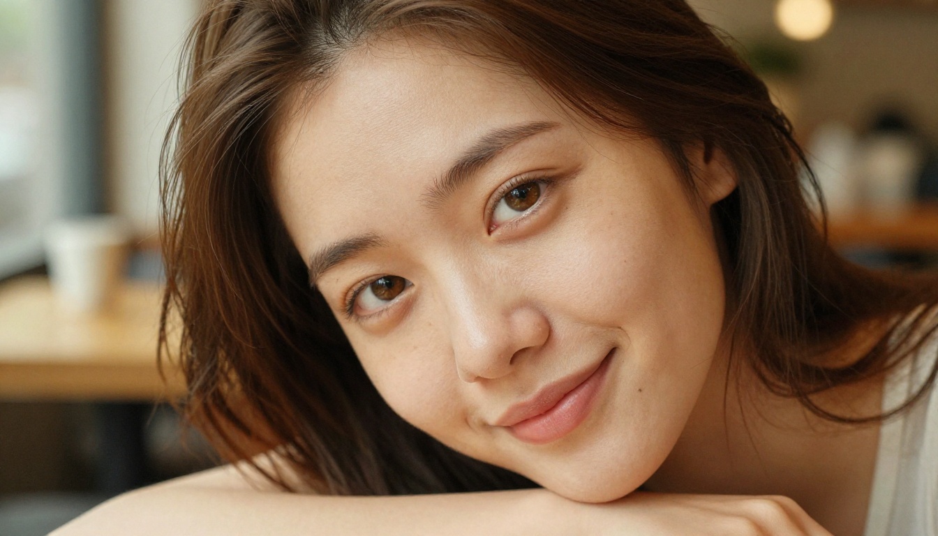Natural close-up portrait of woman with warm smile at café