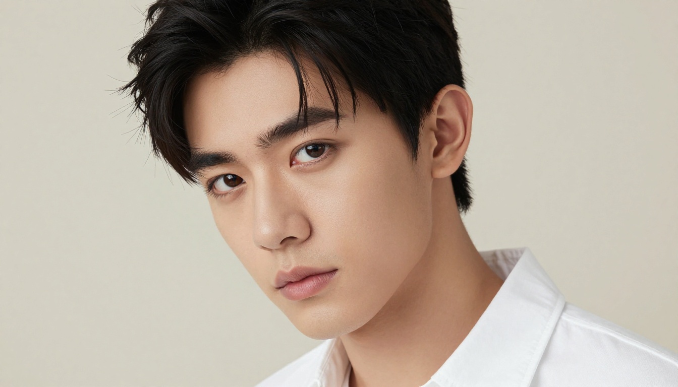 Portrait of a young man with sharp elegant features and soft studio light