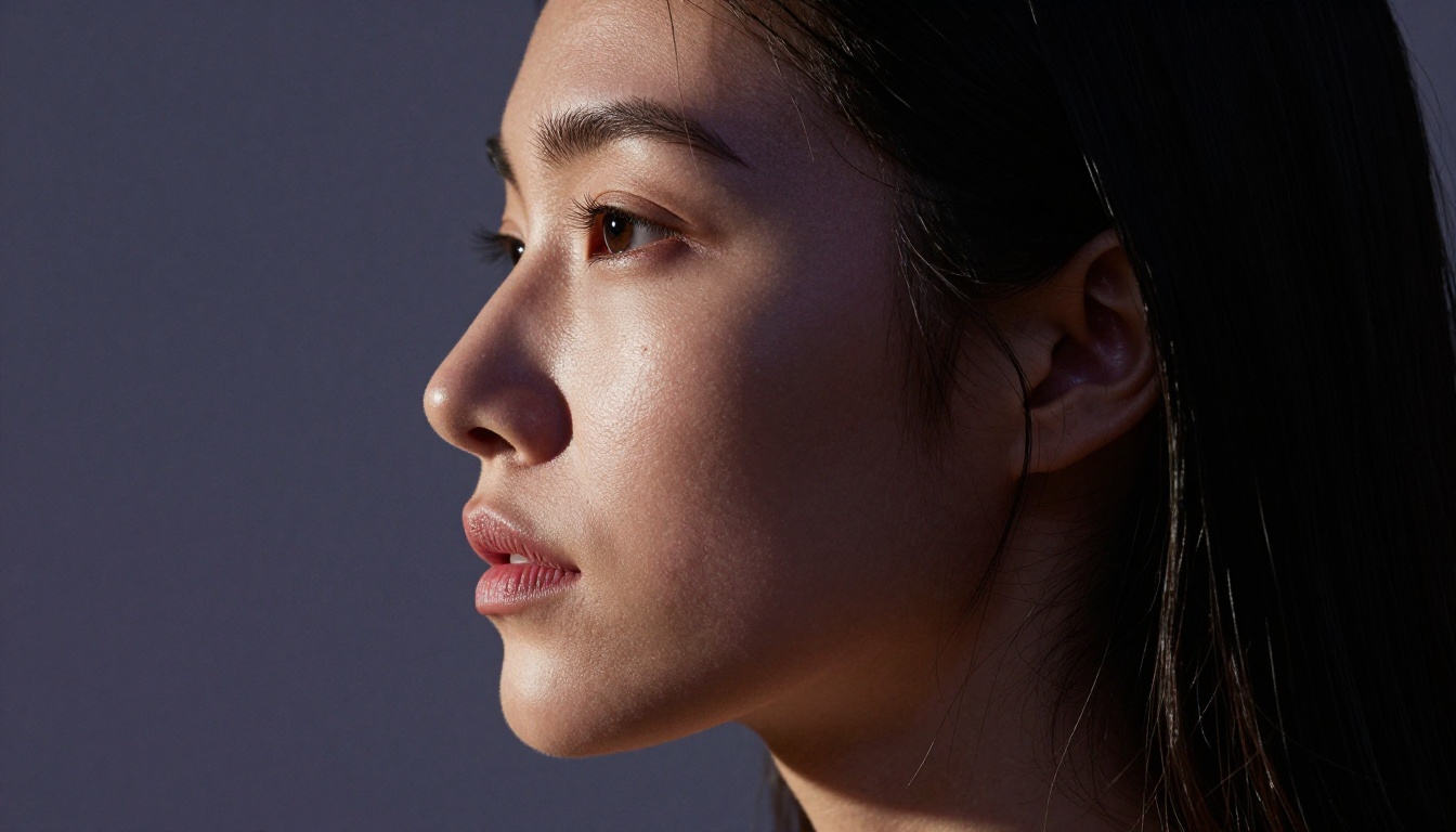 Dramatic side-lit portrait revealing skin pore structure and natural tonal variation across the cheek