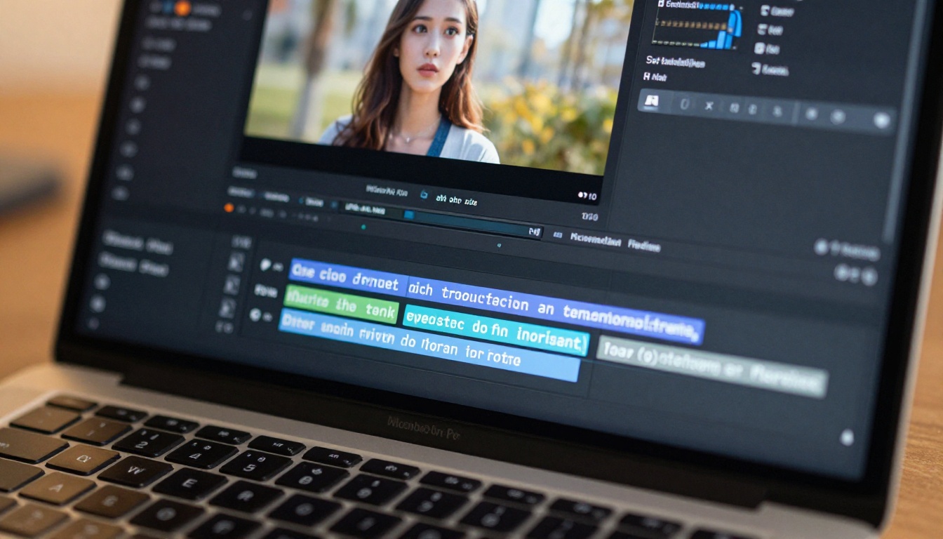 Video editing timeline with subtitle captions on AI companion video Video editing timeline with subtitle captions on AI companion video