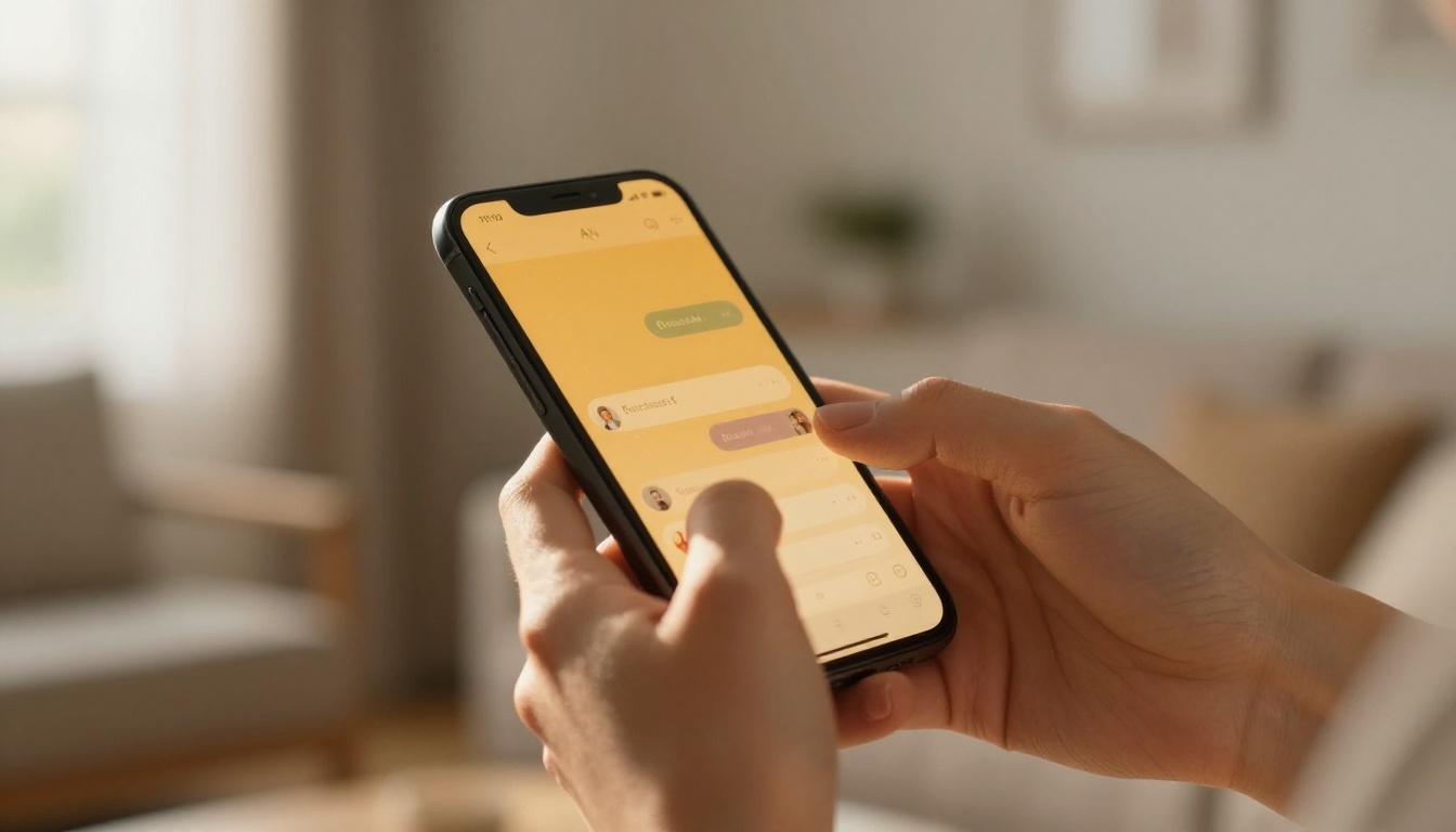 AI companion app on smartphone, close-up of hands