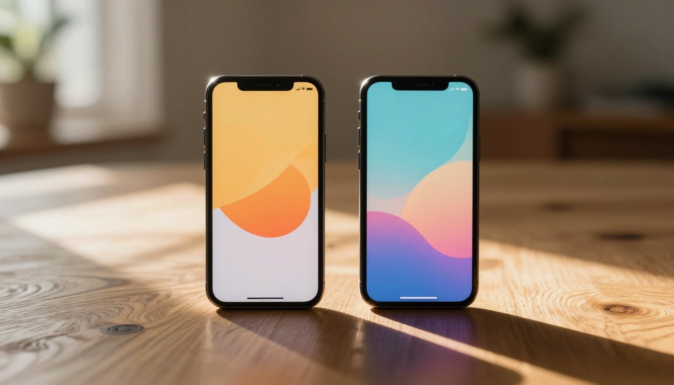 Two smartphones showing AI companion app interfaces on a wooden table