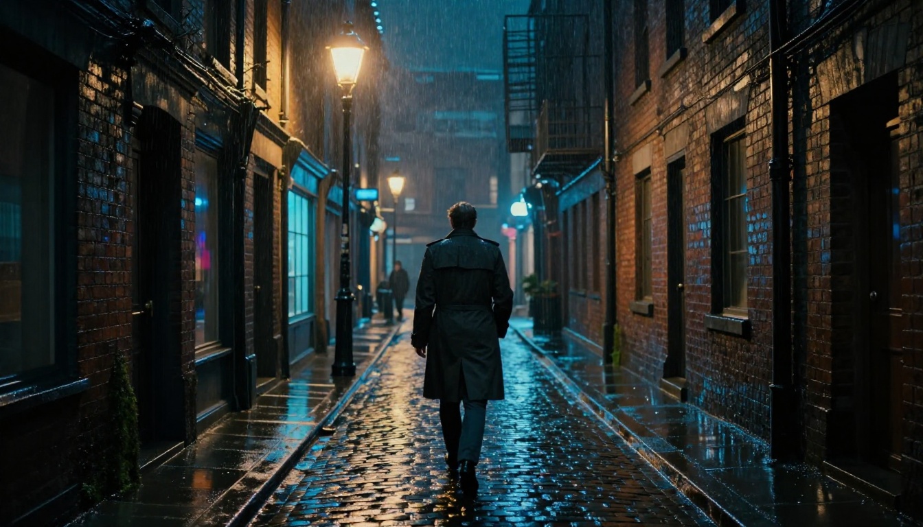 Cinematic urban night rain scene