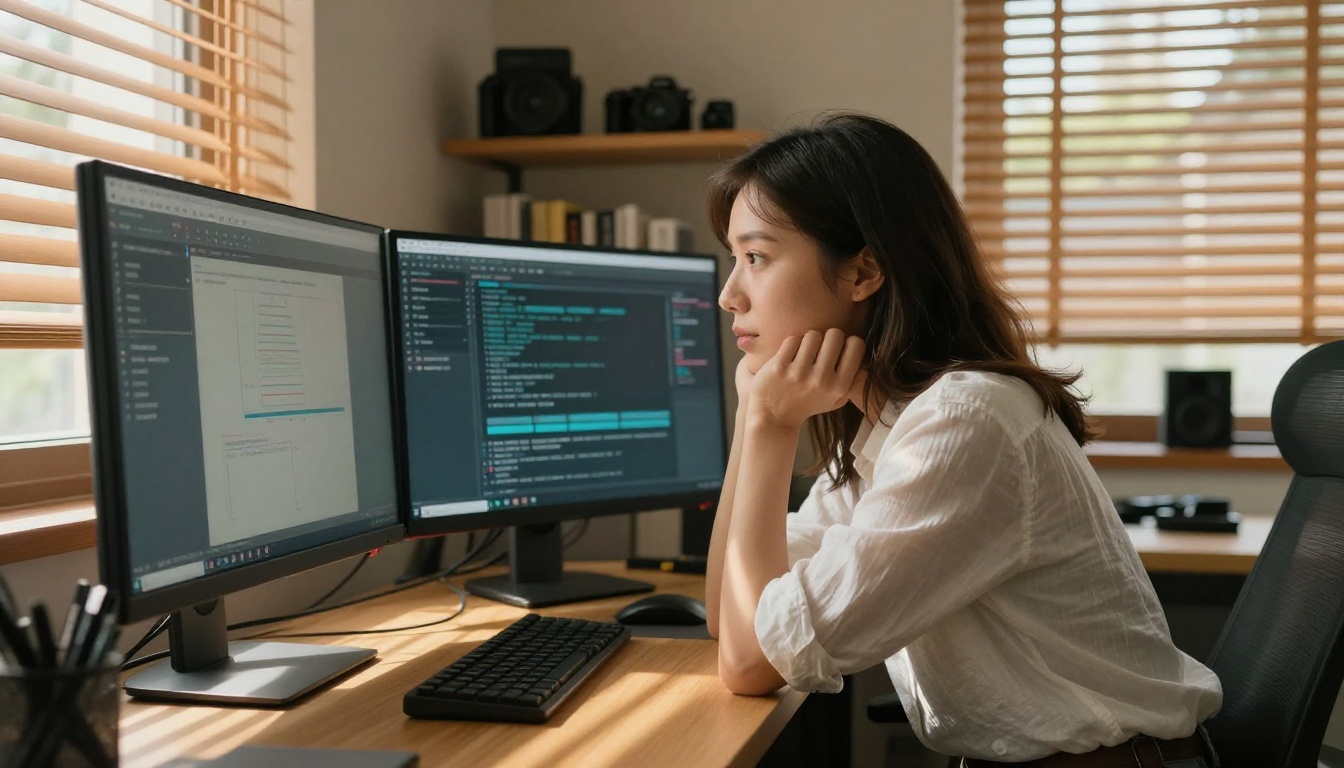 Creative director reviewing AI content on monitors
