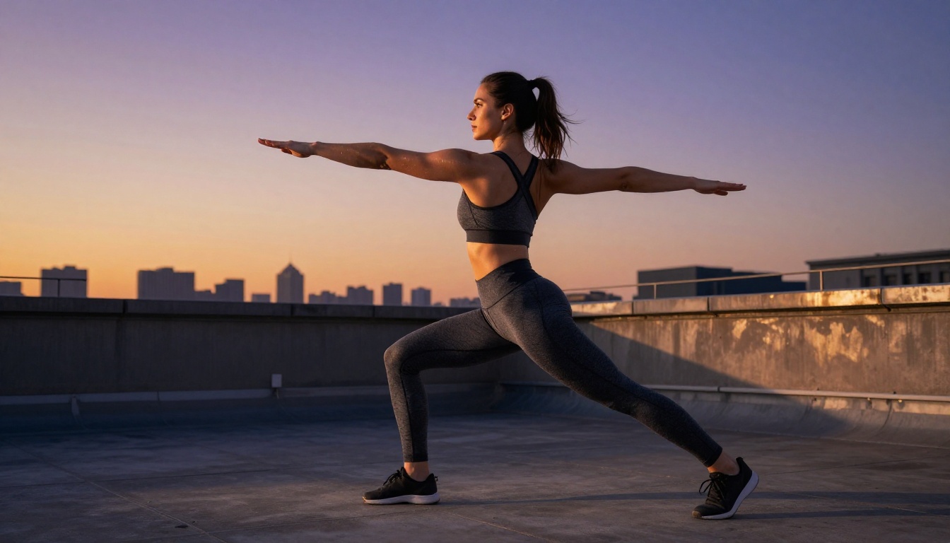 Athlete rooftop sunrise photorealistic